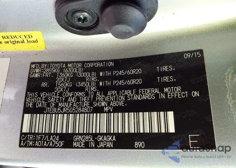 2016 Toyota 4Runner Limited from USA, damaged, VIN JTEBU5JR5G5284807